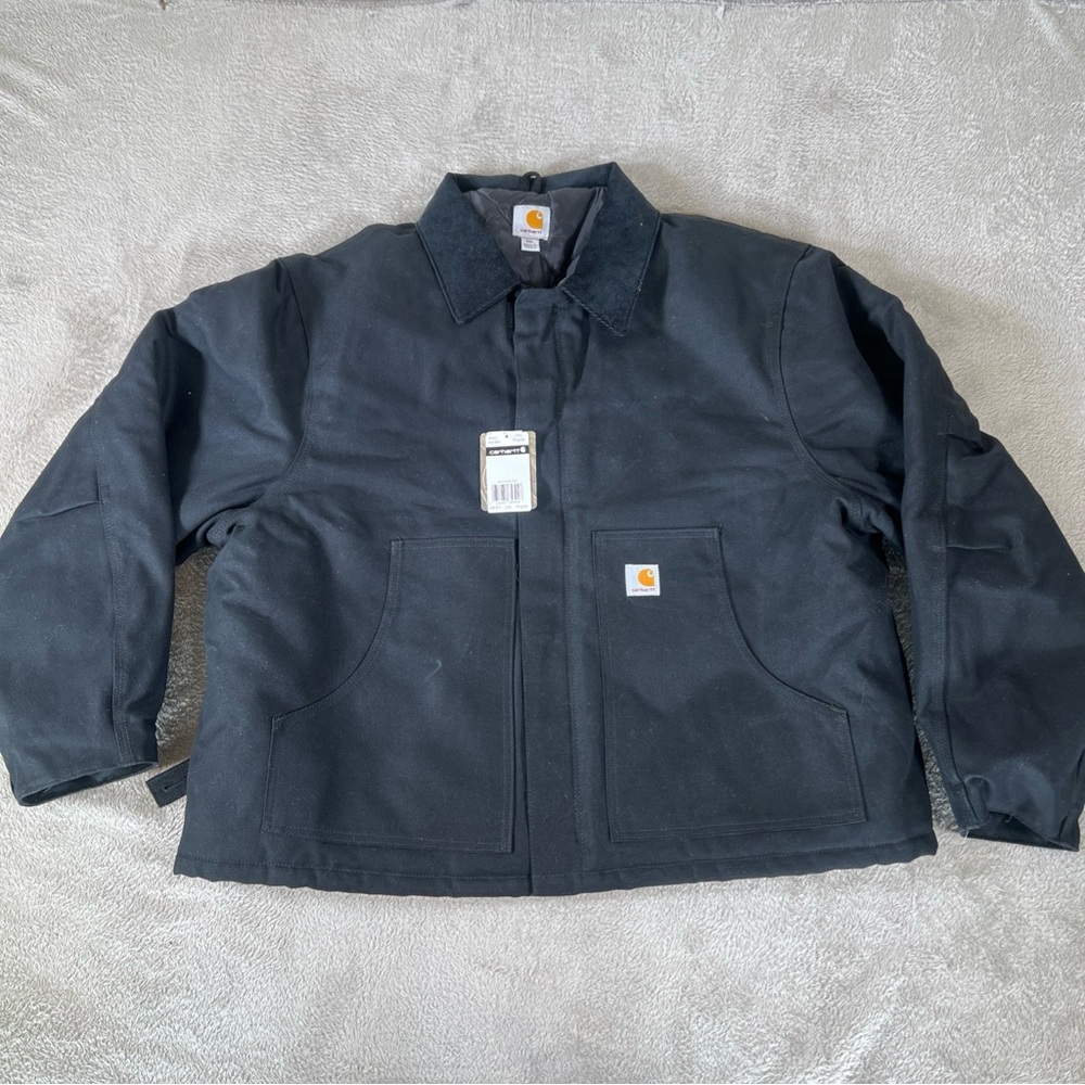 Carhartt Jacket Mens Size 2XL Black J002 Corduroy Collar Quilted Cowboy New Y2K - Picture 1 of 11